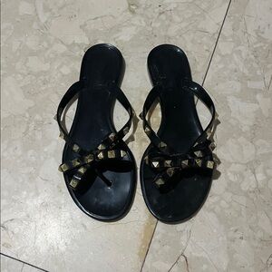 Black Sandals with Gold Studs